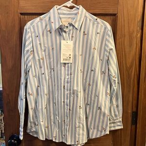 Sezane Maxy shirt - blue and white with embroidered flowers